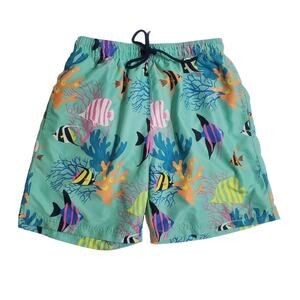 US Surf Club Mint Green Colorful Fish Swim Trunks with Liner Men's Size Large